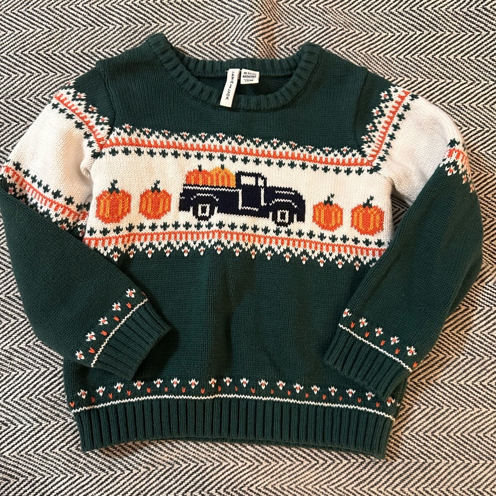 Janie and Jack Forest Green Sweater with Orange Accents